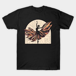 Dancing ballerina on a black background with flowing dress, Vector illustration, tiptoe ballet performer T-Shirt